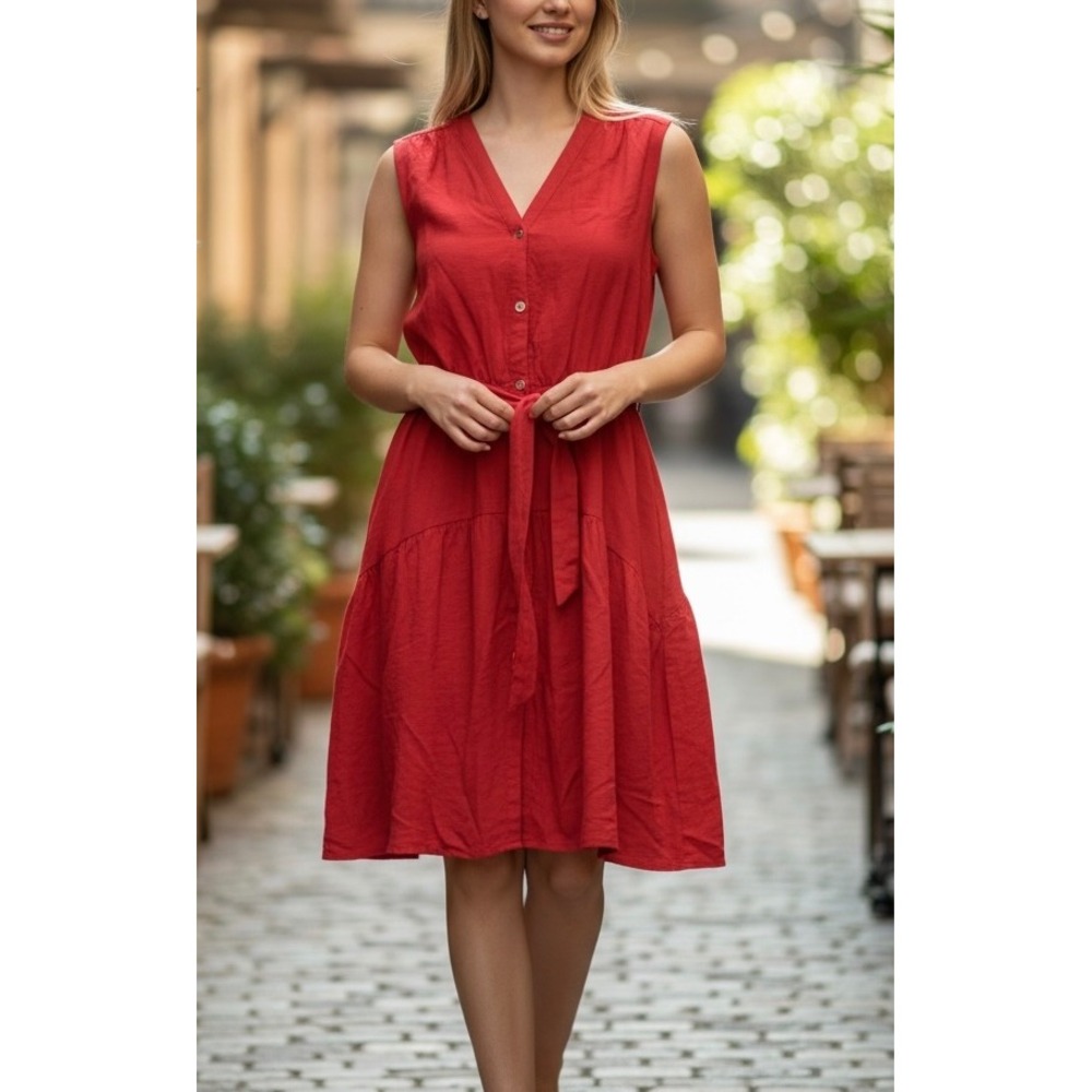 Nine West Red Sleeveless V-Neck Tiered Midi Dress XL Casual Bold Summer